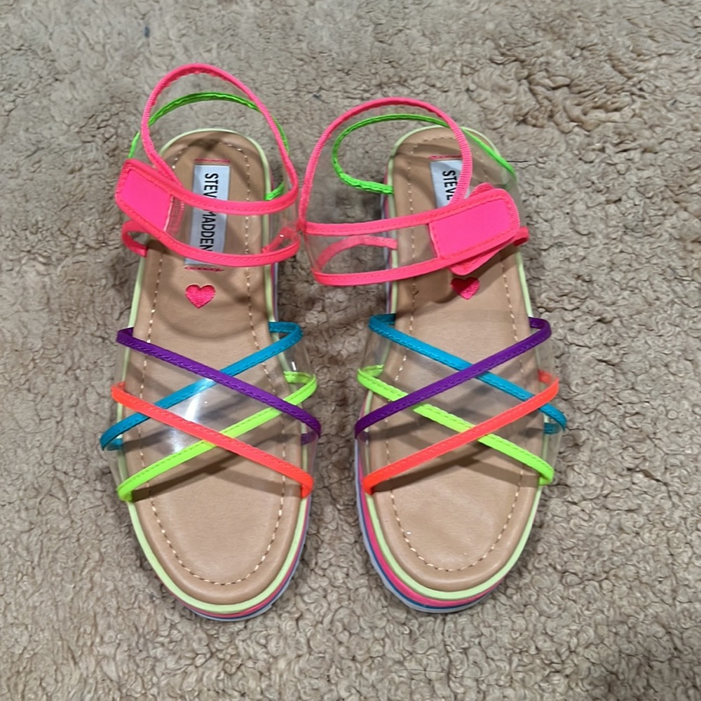 Steve Madden girls neon rainbow clear sandal 2